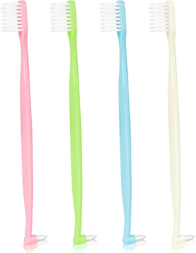 OFFCUP Brosse à Dents Touffetée, 4PCS Brosse à dents orthodontique Double Embout, Brosse à Dents d'Espacement Brosse à Dents à Poils en V pour Appareils Dentaires et Soins de Nettoyage des Dents