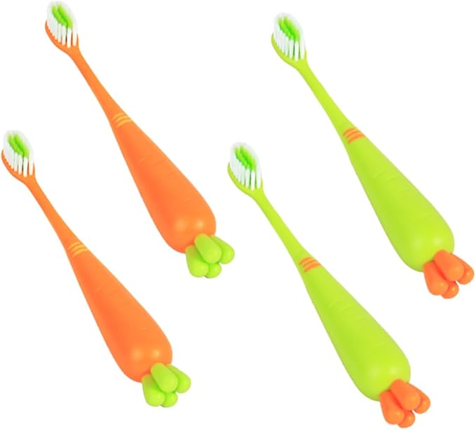 Générique 4 Pièces brosse à dents à la carotte jouets minuterie pour enfants mini-brosse à dents trois brossette brosse à dents manuelle pour enfants brosse à dents pour enfants