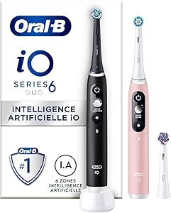Oral-B iO 6 Lot De 2 Brosses À Dents Électriques Pour Adultes, Noire Et Rose, 5 Modes De Nettoyage Avec Soin Des Gencives, Blancheur Et Douceur, Brossette Ronde, 1 Chargeur, 3 Embouts De Rechange