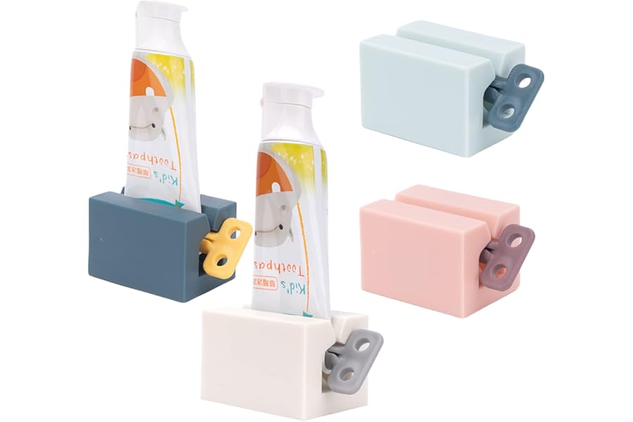 Lot de 4 presse-dentifrice avec poignées givrées - Organiseur de salle de bain - Permet d'économiser du dentifrice et des crèmes (4 couleurs)