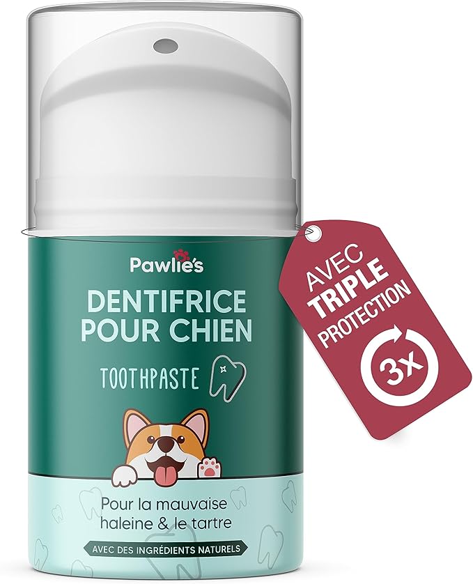Pawlie's Dentifrice pour chien - Soin dentaire naturel pour chien contre le tartre, la mauvaise haleine et la gingivite avec magnolia et vitamine E - Dentifrice pour chien