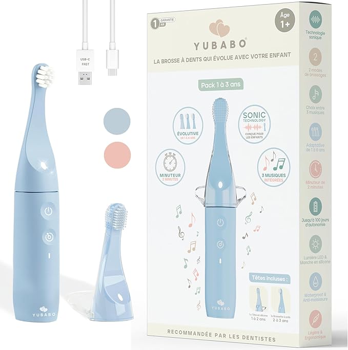 Brosse à dents électrique enfant, Brosse à dents électrique Junior, Brosse à dents bébé, Brosse à dents enfant, Cadeau enfant, Vibration Sonique (Bleu 1-3 ans)