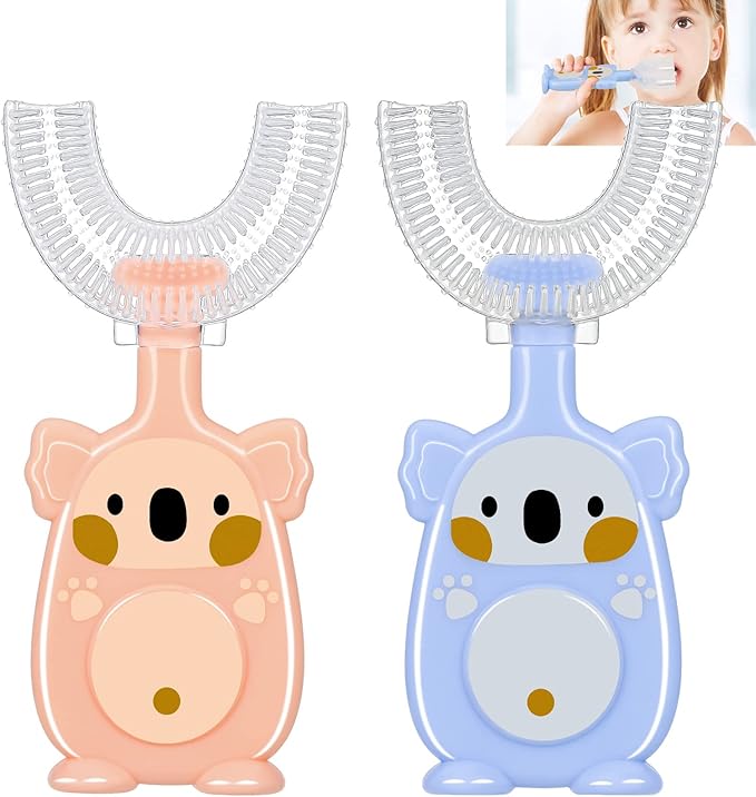 Fanshiontide Lot de 2 brosses à dents en forme de U pour enfants de 6 à 12 ans, brosse à dents à 360 degrés pour toute la bouche, manuelle pour massage des gencives (6 à 12 ans)
