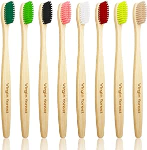 Lot de 8 Brosse à Dents de Bambou, Écologique, à Poils Doux Moyens Brosses à Dents, Biodégradable Végétalien Naturel Bois (8 Couleurs)