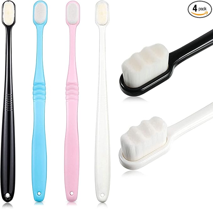 4 Pièces Brosse à Dents Souple Micro Nano Brosse à Dents Brosse à Dents Manuelle à Poils Extra Doux avec 20,000 Poils pour Gencives Fragiles Enfants Adultes