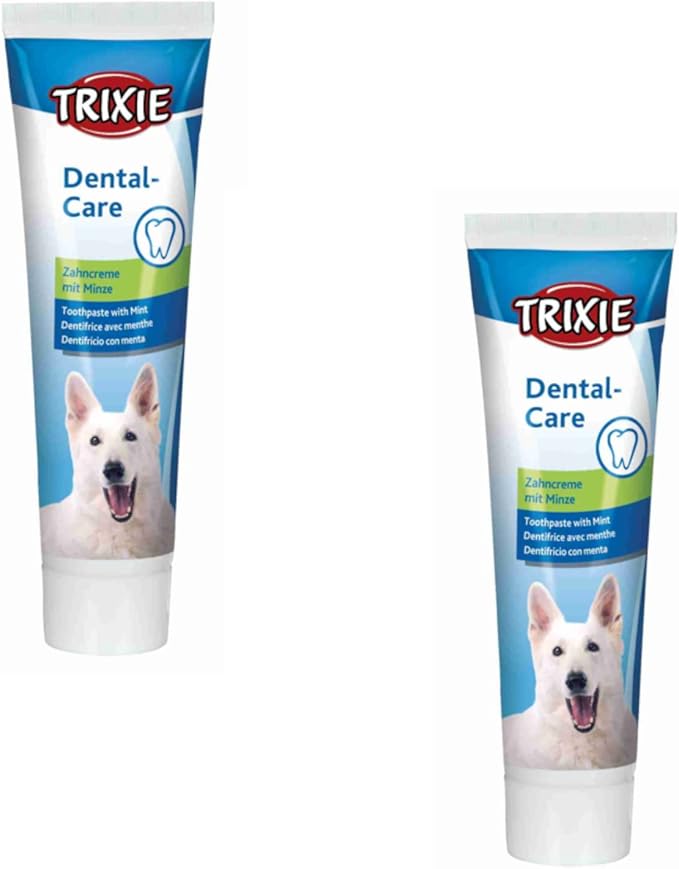 Trixie Dental Care Menthe | Pack double| 2 x 100 g | Dentifrice pour chiens | Pour favoriser la santé dentaire et l'hygiène buccale | Pour prévenir le tartre et la plaque dentaire | A la menthe