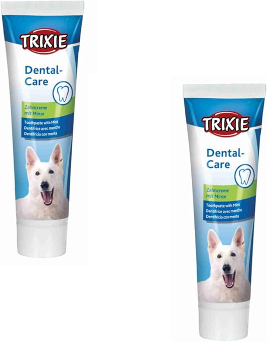 Trixie Dental Care Menthe | Pack double| 2 x 100 g | Dentifrice pour chiens | Pour favoriser la santé dentaire et l'hygiène buccale | Pour prévenir le tartre et la plaque dentaire | A la menthe