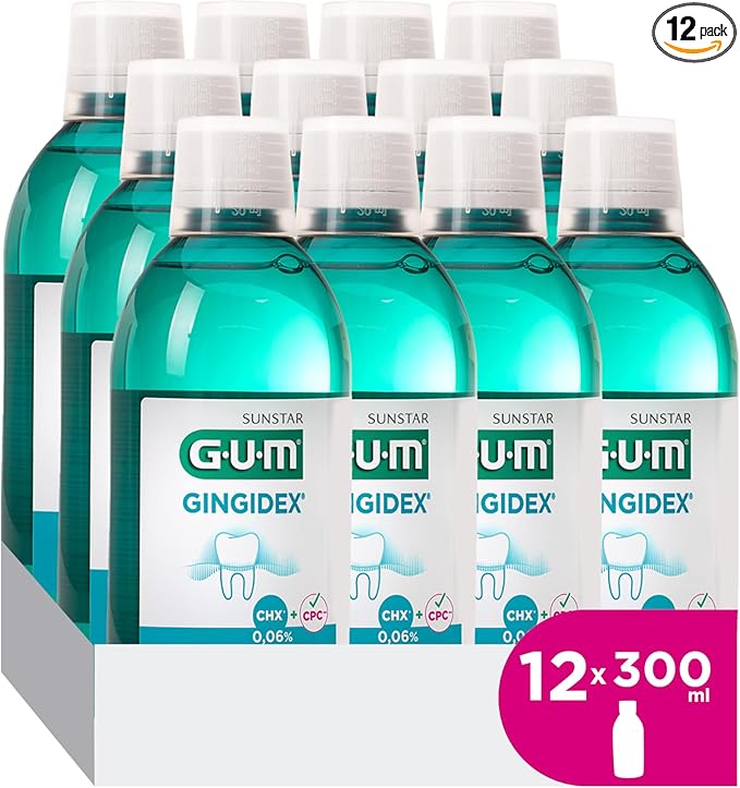 Bain de bouche Maintenance GUM GINGIDEX 0,06% | soin des gencives | double action antiplaque | apaise les gencives sensibles | sans alcool | 12 x 300