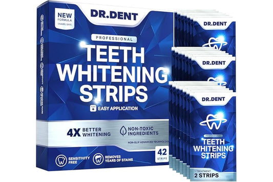 DR.DENT Kit Blanchiment Dentaire Professionnel 21 Traitements – Ingrédients Naturels- Sans Sensibilité, Sans Danger pour l'Émail - 42 Bandes Blanchiment Dentaire et Ouvre-Bouche