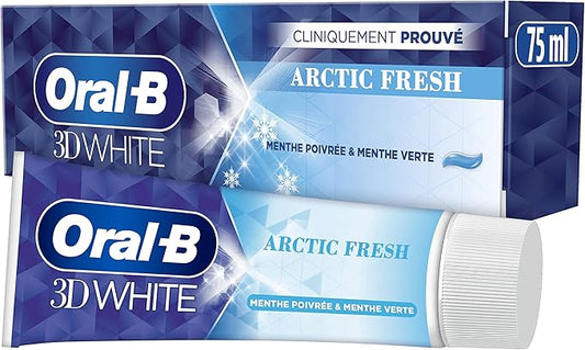 Oral-B 3D White Arctic Fresh Dentifrice Éliminant Des Taches Pour Des Dents Plus Blanches Dès Le Premier Brossage, Doux Pour L’Émail, Arôme Menthe Poivrée Et Menthe Verte, 75ml