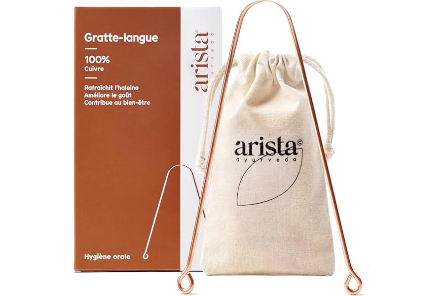 Arista Gratte Langue, Pack de 1, Gratte Langue Cuivre Ayurveda Pour une Haleine Fraiche, Rape Langue Antibactérien, Grattoir Langue Ayurvédique en Cuivre