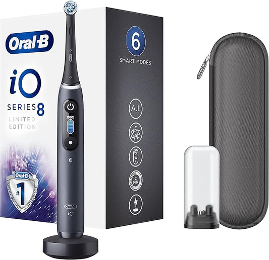 Oral-B iO - 8 Édition Limitée - Brosse À Dents Électrique Noire, 1 Manche Haut De Gamme connecté Bluetooth Avec Technologie Magnétique Révolutionnaire, 1 Brossette, 1 Étui